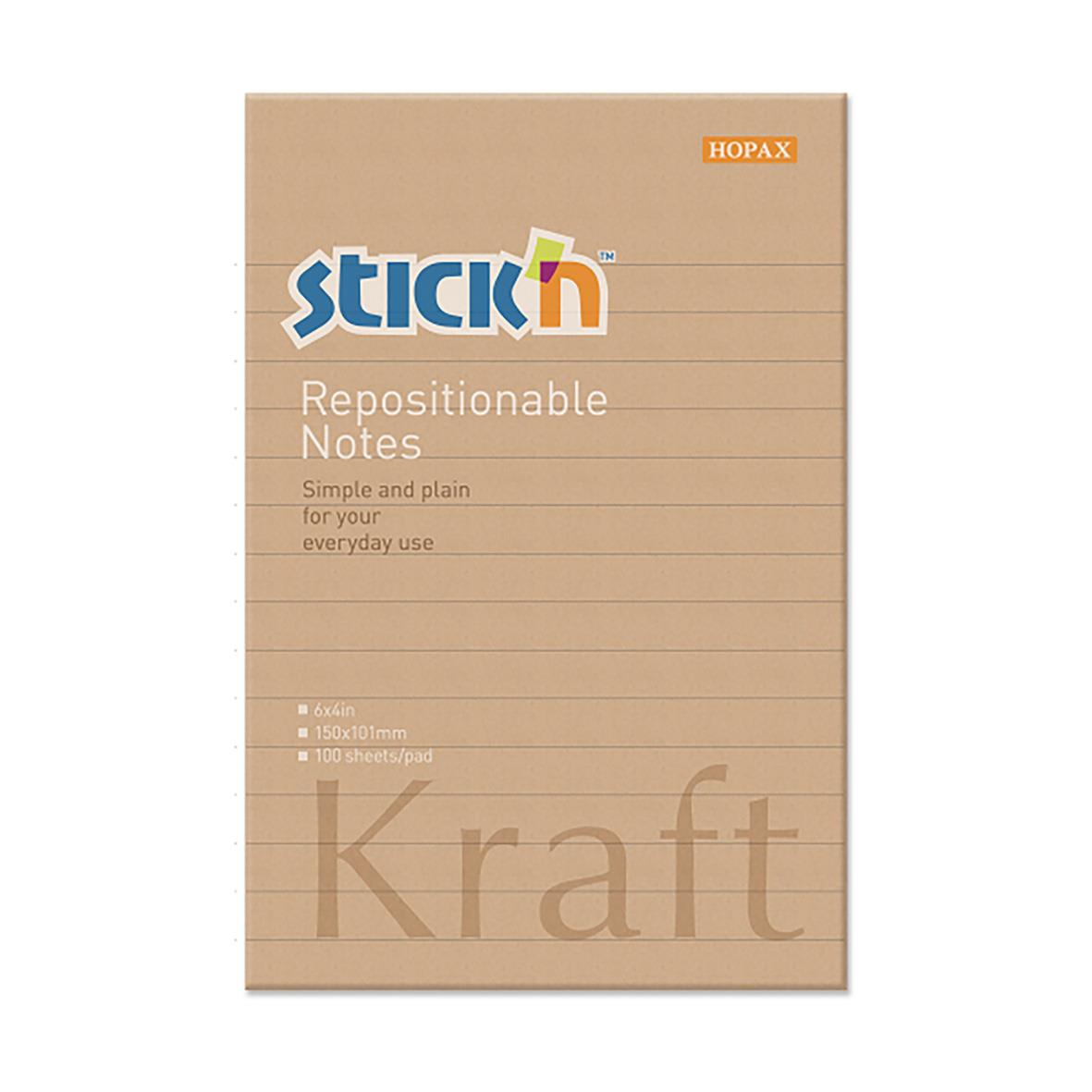 Notisar Stick´n Linjerat Kraftpapper 100 Blad Brun 150x101mm 10110369_1