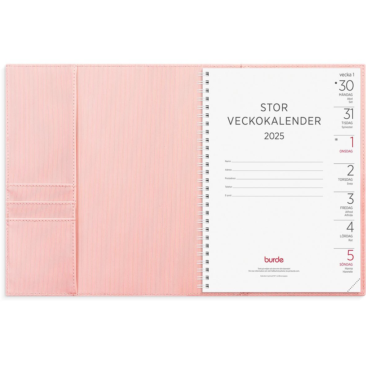 Almanacka Burde 5309 Stor Veckokalender Amelia 2025 Rosa A5 16011224_2