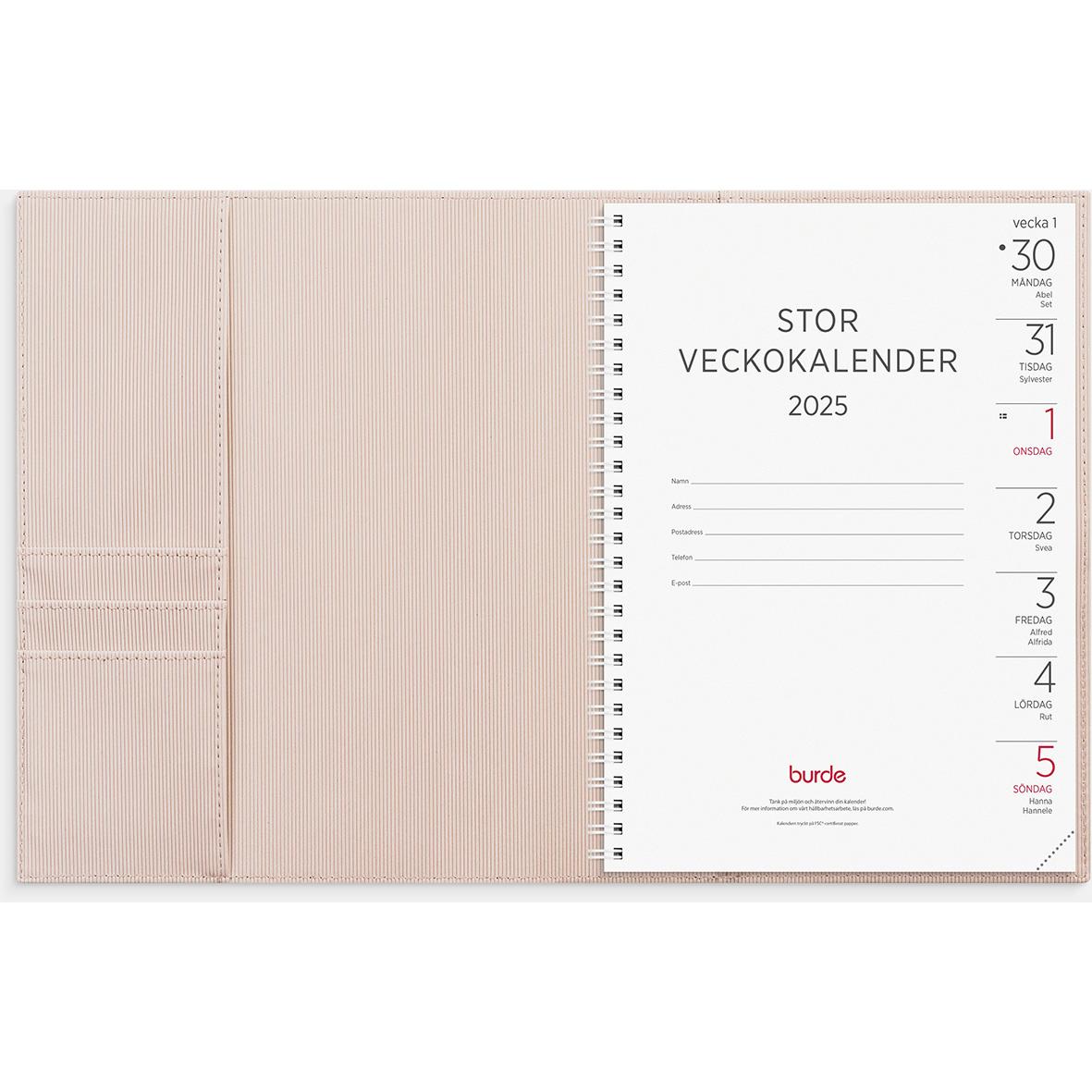 Almanacka Burde 5709 Stor Veckokalender Amelia 2025 Beige A5 16011225_2