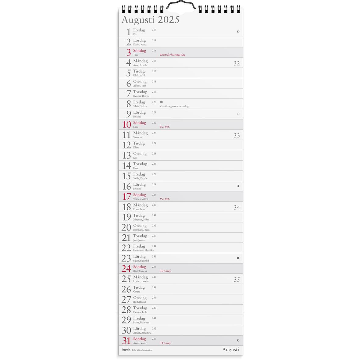 Väggkalender Burde 1710 Lilla Månadskalendern 2025 16030215