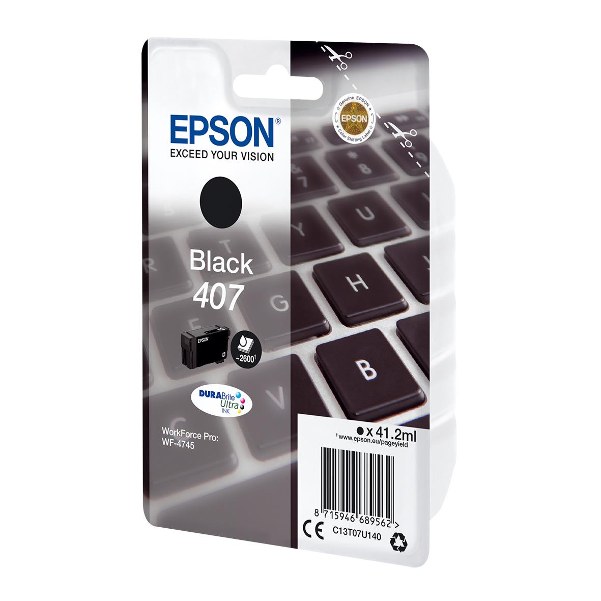 Bläckpatron Epson WF407 C13T07U140 Svart