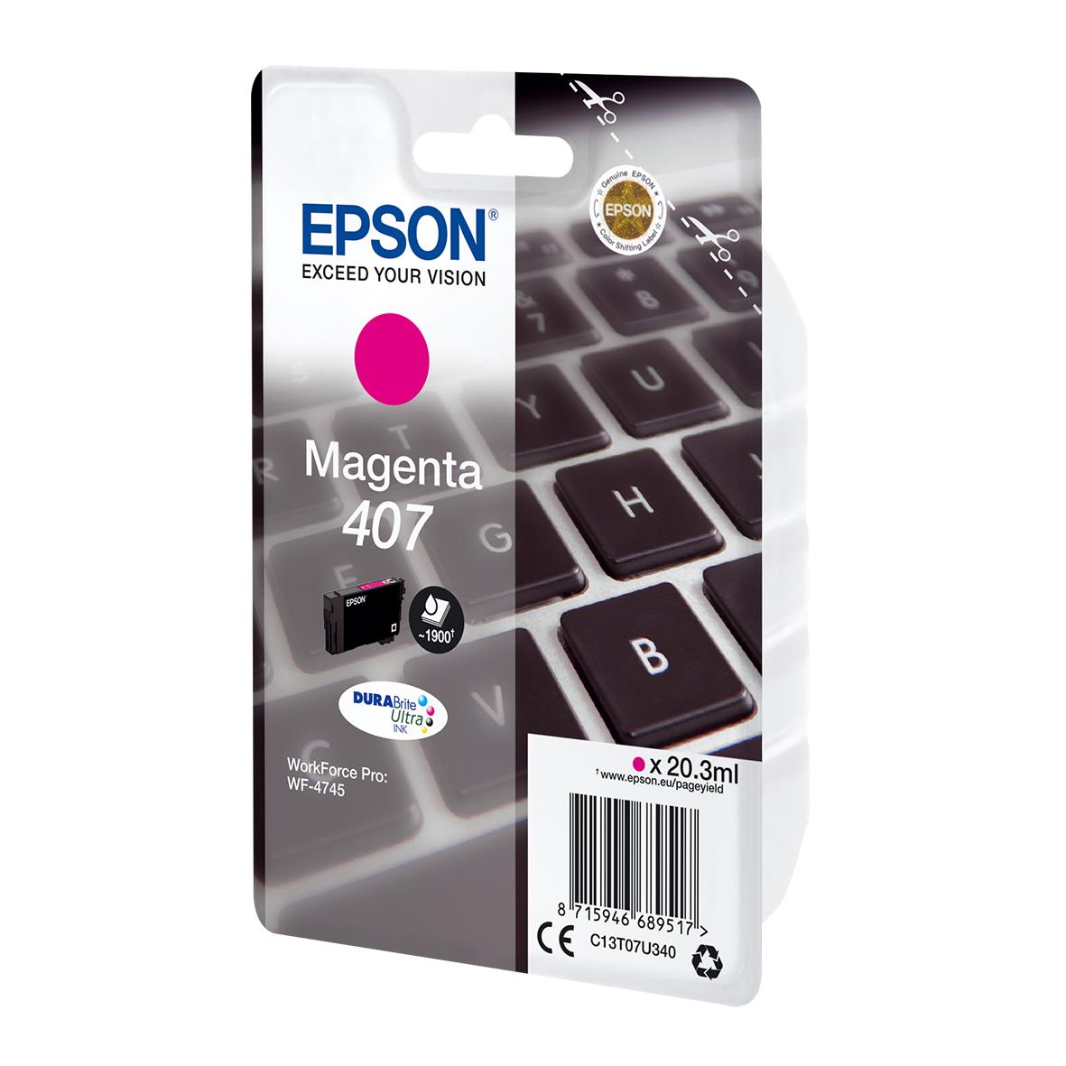 Bläckpatron Epson WF407 C13T07U340 Magenta