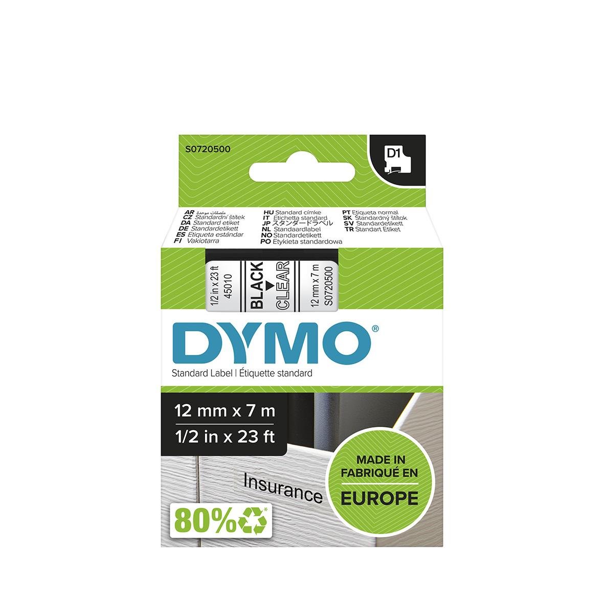 Märkband Dymo D1 12mm Svart/Klar 7m 35270017_5