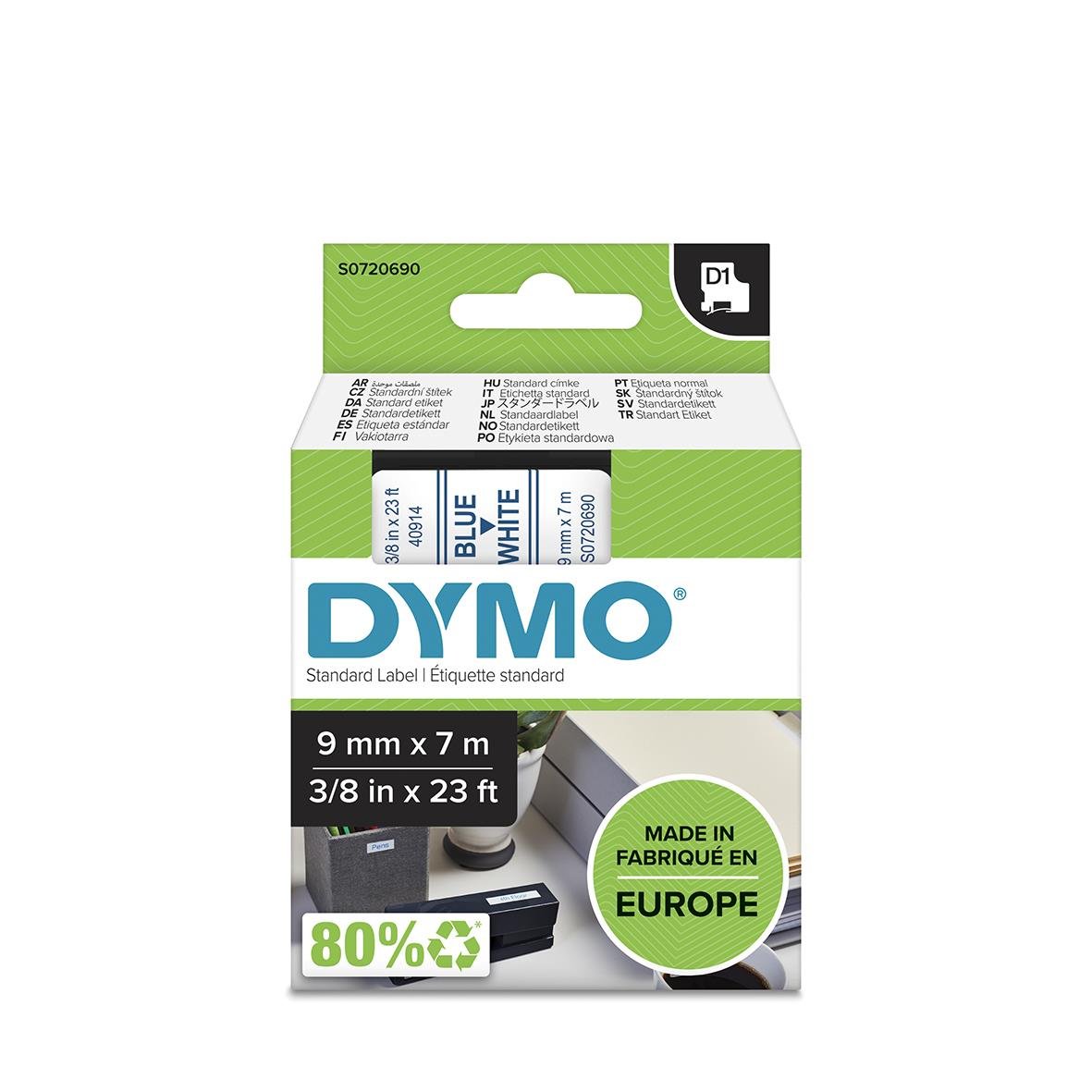 Märkband Dymo D1 9mm Blå/Vit 7m 35270030_5