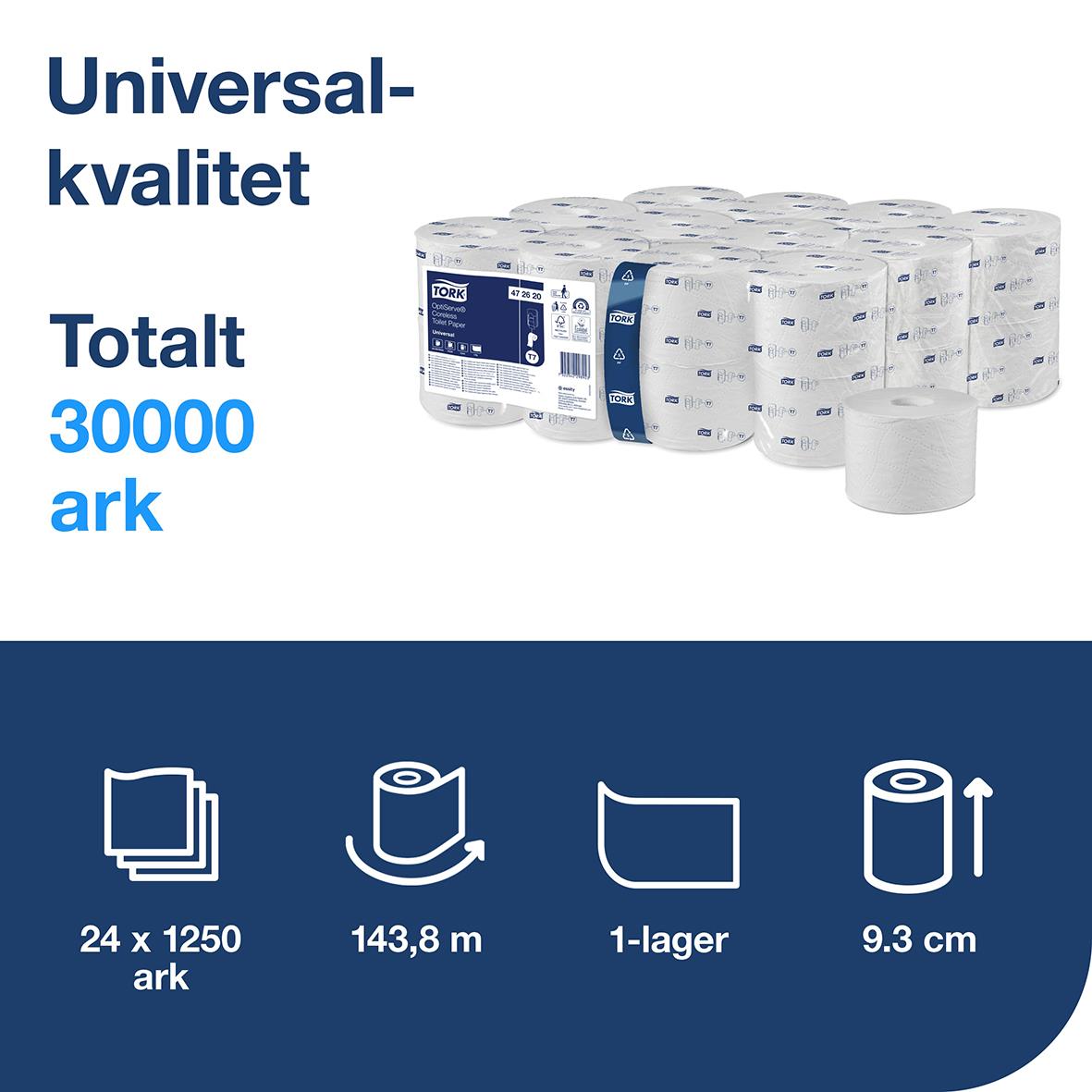 Toalettpapper Tork T7 Coreless Universal 1-lg Vit 143,8m 50030161_2