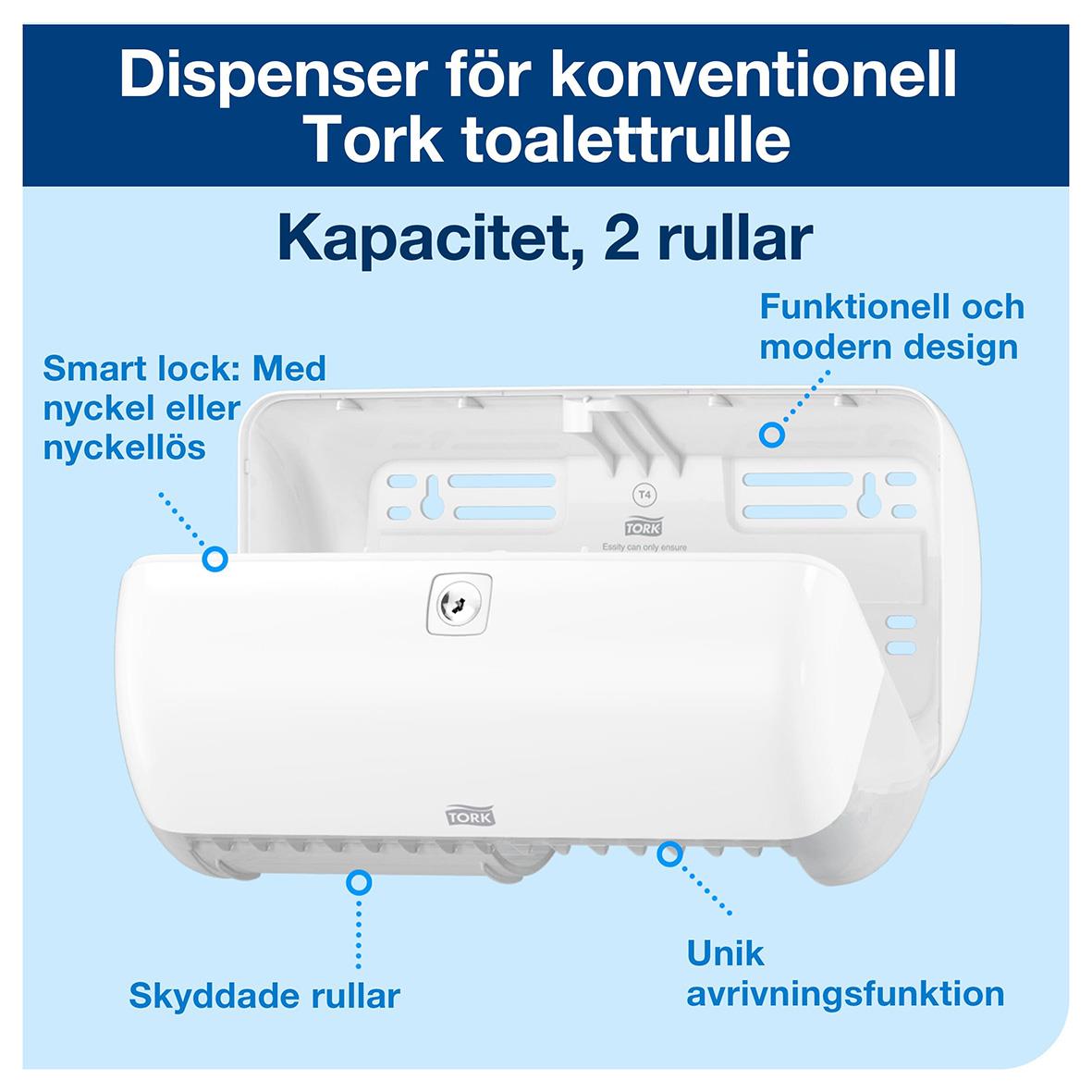 Dispenser Toalettpapper Tork T4 Twin Små rullar vit 50250061_2