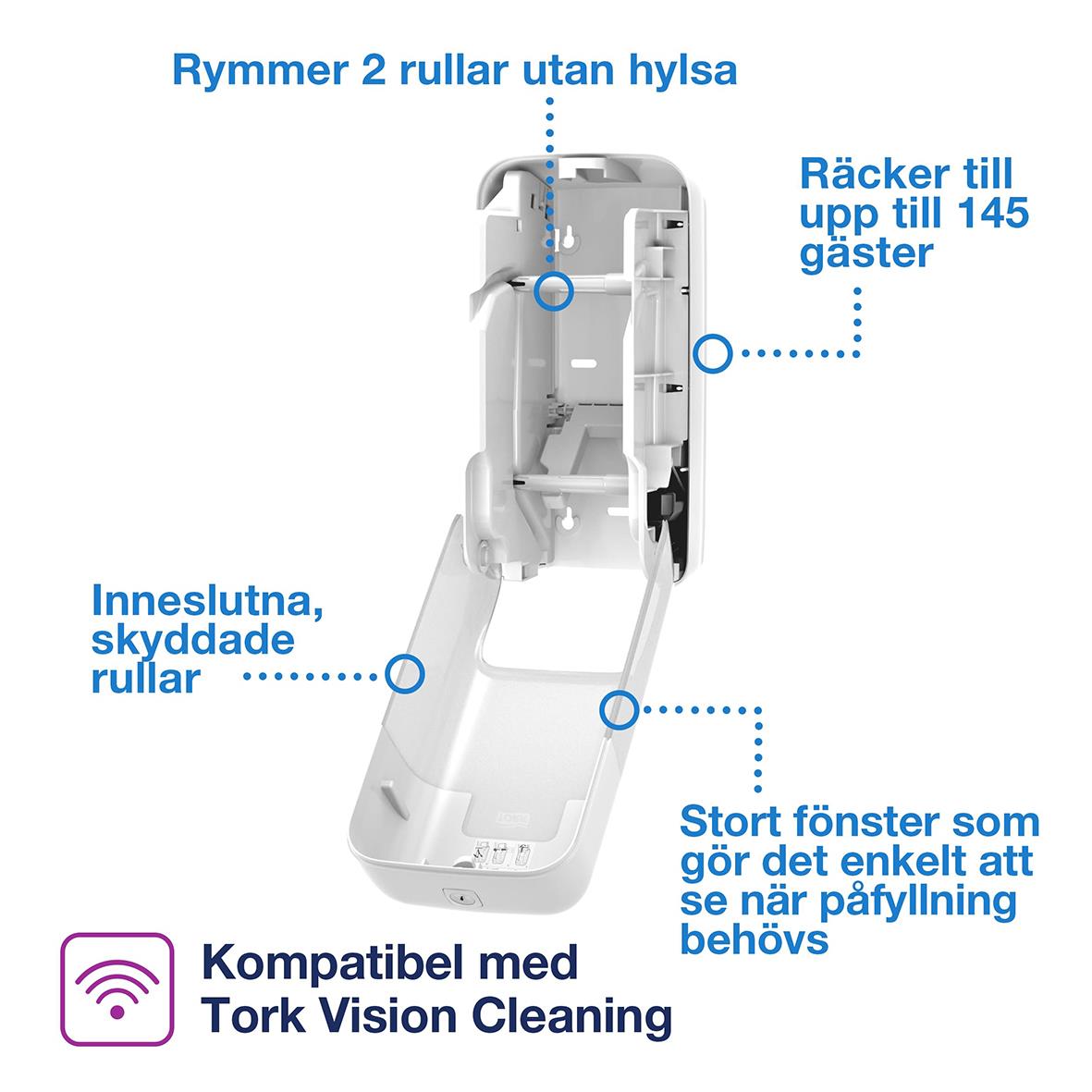 Dispenser Toalettpapper Tork T7 Coreless 2 Rullar Vit 50250537_2