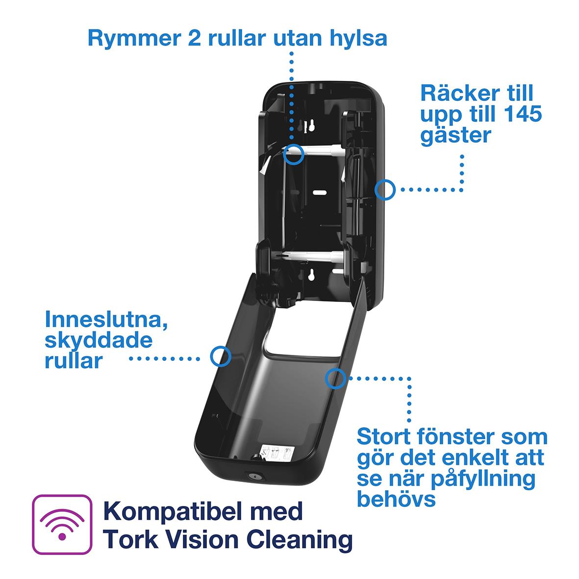 Dispenser Toalettpapper Tork T7 Coreless 2 Rullar Svart 50250538_2