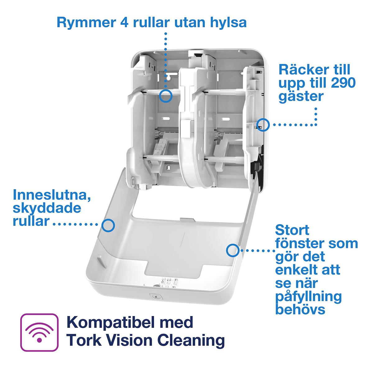 Dispenser Toalettpapper Tork T7 Coreless 4 Rullar Vit 50250539_2